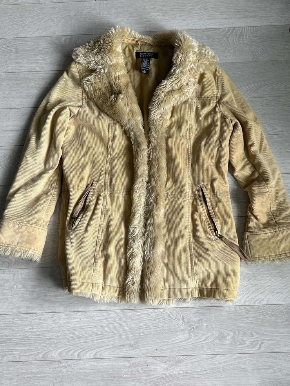 New York & Company Cream Tan Teddy-Trim Corduroy Jacket